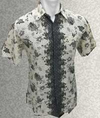  'Baju Batik Pendek Background Krem Biru Classic' 