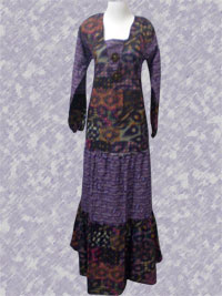 Gaun Batik Wanita Bergaya muslim,Motif Susunan Kombinas